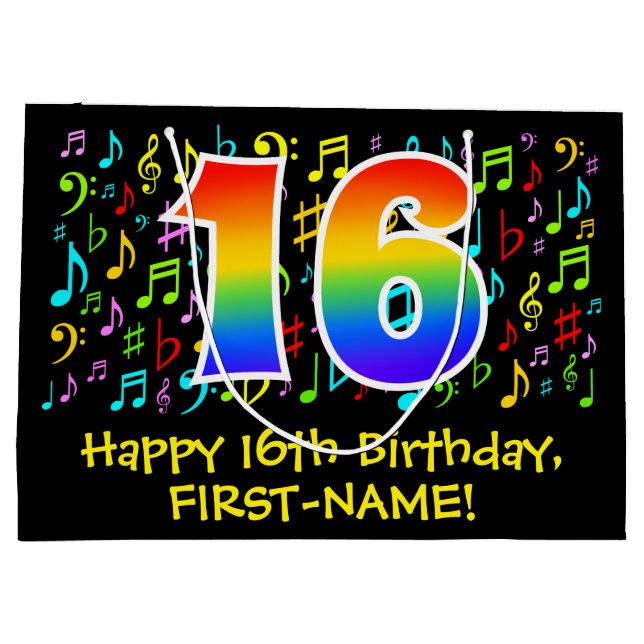 16:e födelsedagen - färgstarka musiksymboler, regn (Baksidan)