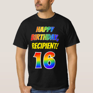 16:e födelsedagen - fetstil, Roligt, regnbåge 16, T Shirt