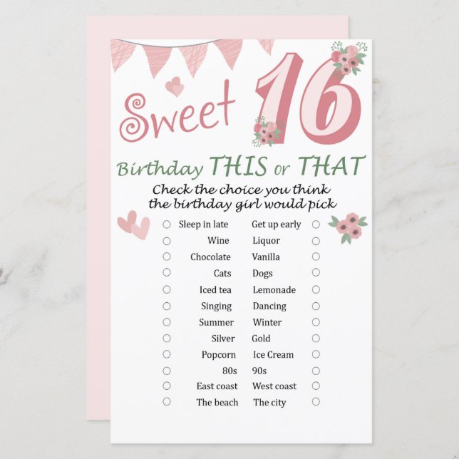 16:e födelsedagen i det ena eller det andra spelet (Fram/baksida)