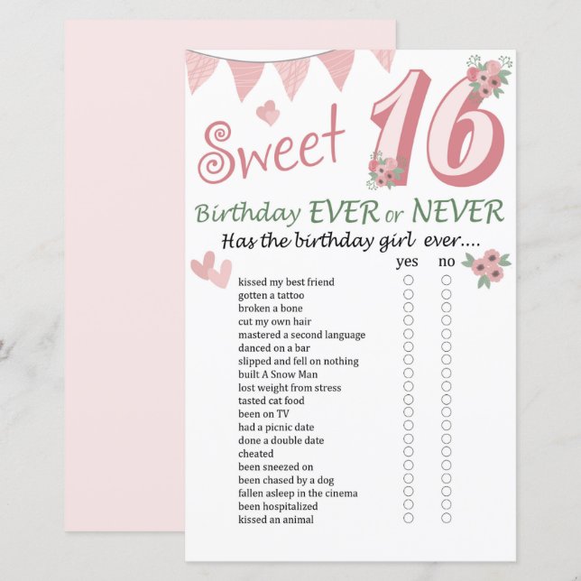 16:e födelsedagen någonsin eller aldrig (Fram/baksida)