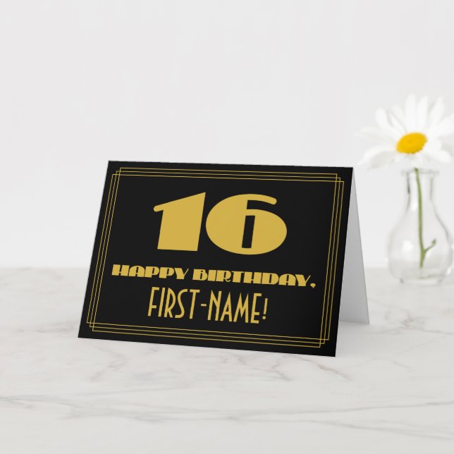 16:e födelsedagen: Namn + Art Deco Inspired (16) Kort (Liten växt)