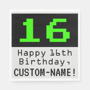16:e födelsedagen - Nerdy/Geeky Stil "16" och Namn Pappersservett