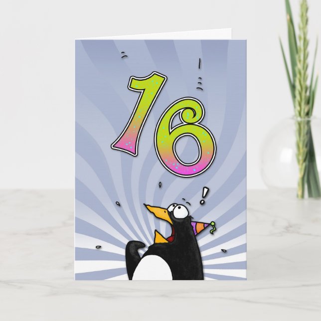 16:e födelsedagen - Penguin-överraskningskort Kort (Framsida)