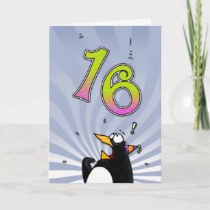16:e födelsedagen - Penguin-överraskningskort Kort
