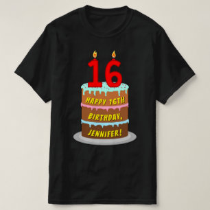 16:e födelsedagen - Roligt Cake & Candles, med ege T Shirt