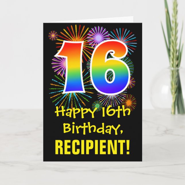 16:e födelsedagen: Roligt Fireworks Mönster + Rain Kort (Framsida)