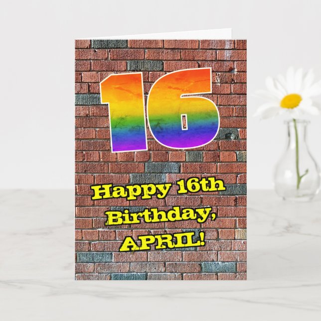 16:e födelsedagen: Roligt Graffiti-Inspired Rainbo Kort (Liten växt)
