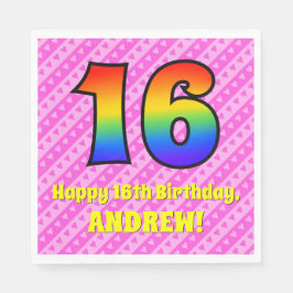 16:e födelsedagen: Rosa Rand & Hearts, regnbåge nr Pappersservett