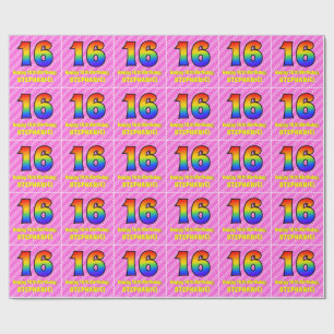 16:e födelsedagen: Rosa Rand & Hearts, regnbåge nr Presentpapper