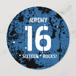 16:e födelsedagen Sexton Sten BLUE Grunge F16Z Inbjudningar