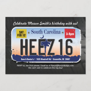 16:e födelsedagen South Carolina License Inbjudan
