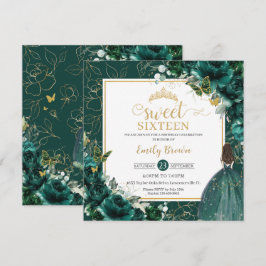 16:e födelsedagen Sweet 16 Emerald Grönt Blommigt  Inbjudningar