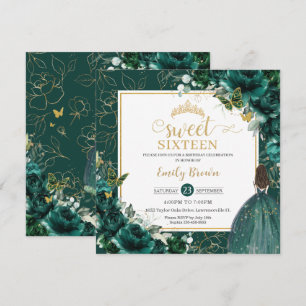 16:e födelsedagen Sweet 16 Emerald Grönt Blommigt Inbjudningar