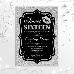 16:e födelsedagen - Sweet sixteen Black Silver Inbjudningar