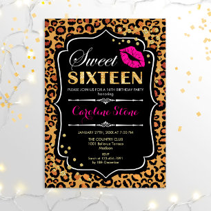 16:e födelsedagen - Sweet sixteen Leopard Rosa Inbjudningar