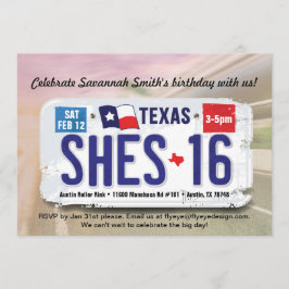16:e födelsedagen Texas licensinbjudan Inbjudningar