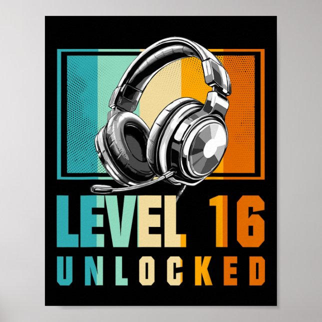 16:e födelsedagsdagen Video Gamer Level 16 Olåst B Poster (Framsidan)