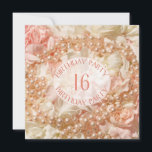 16:e Födelsedagsfest inbjudan med pärlor<br><div class="desc">16:e födelsedagsfest inbjudan med pärlor och sällskapsdjur. En vacker,  delikat bild av pärlor och petaler i mjuka rosor. Hela effekten är mjuk och gammaldags. En underbar 16:e födelsedagsfest inbjudan.  Ändra baksidan om du vill lägga till din egen party-information.</div>