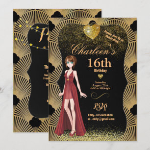 16:e Födelsedagsfesten Art Deco Gatsby Girl Inbjudningar