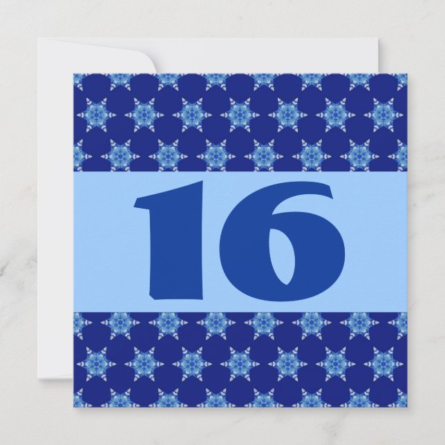 16:e Födelsedagsfesten Festive Blue Stars W873 Inbjudningar (Framsida)