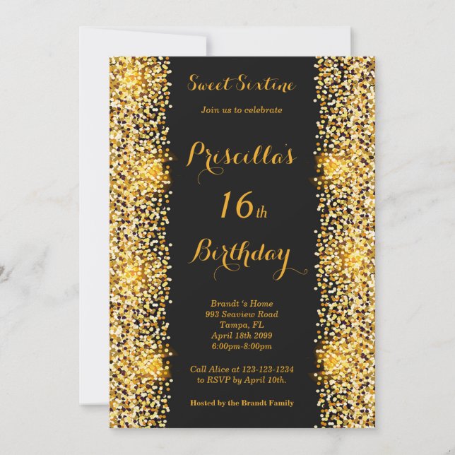 16:e Födelsedagsfesten Kvinnor, alla åldrar, Disco Inbjudningar (Framsida)
