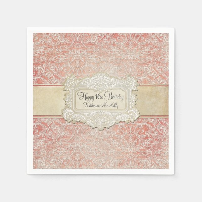 16:e Födelsedagsfesten Vintage Fransk ReEmergency  Pappersservett (Framsidan)