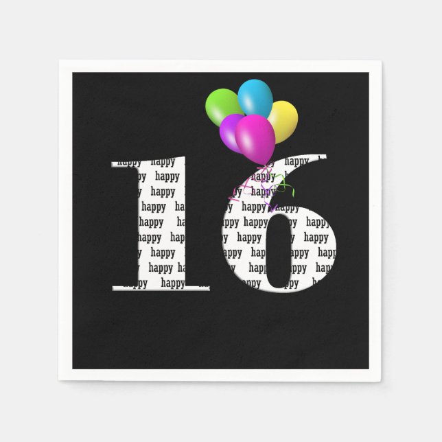 16:e födelsedagsfestens ballonger pappersservett (Framsidan)