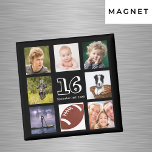 16:e födelsedagsfestens fotokollage svart pojke magnet<br><div class="desc">En magnet för 16:e födelsedagsfesten till en pojke som firar sitt liv med en kollage av 8 av dina foton. Mallar för 16 års ålder och ett datum. Födelsedatum eller datum för party. Vit färgad brev. Svart bakgrund. Perfekt som partiförmån,  håll saknad eller spara datumpåminnelsen för dina gäster.</div>
