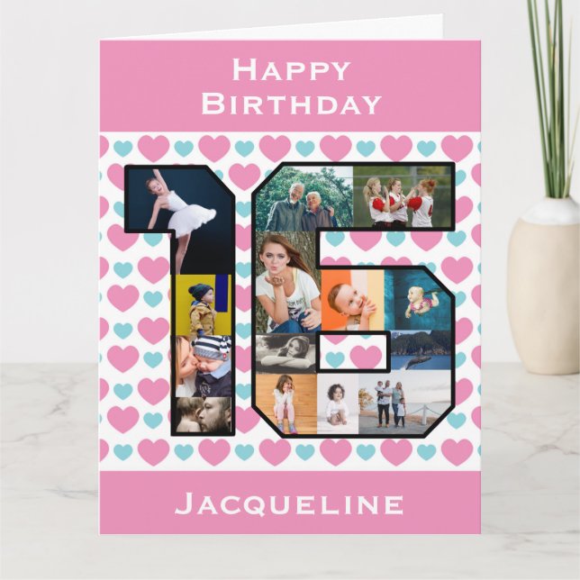 16:e födelsedagsfotokortet kort (Framsida)