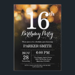16:e födelsedagsinbjudan Guld Glitter Inbjudningar<br><div class="desc">16:e födelsedag med Guld String Ljus med Guld Glitter bakgrund. Guld födelsedag. Barns födelsedag. Boy eller Girl Bday Inbjudan. 13:e 15:e 16:e 18:e 20:e 30:e 40:e 60:e 70:e 80:e 90:e 100:e, oavsett ålder. Om du vill göra ytterligare anpassningar klickar du på knappen "Anpassa" och användor verktyg som är utformat för...</div>