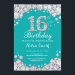 16:e födelsedagsinbjudan Teal och Silver Diamond Inbjudningar<br><div class="desc">16:e födelsedagsinbjudan. Teal och Silver Rhinestone Diamond Teal Turcos Aqua Background. Elegant Birthday Bash inbjudan. Barns födelsedag. Flickans födelsedag. Boy Birthday. Om du vill göra ytterligare anpassningar klickar du på knappen "Anpassa" och användor verktyg som är utformat för att ändra mallen.</div>