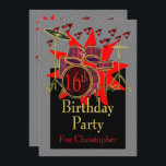 16:e födelsedagsinbjudan till Anpassningsbarna Mus Inbjudningar<br><div class="desc">Den musikaliska trumman slår 16 födelsedagsfest inbjudan för en speciell pojke har en färgfull trumma som sätter sitta på en ljusröd stjärnburst med åldern på bastrumman. Rött musik noter utstrålar över och en bakgrund med svarta och vita geometriska formade plattor tillför en flytande beröring. Party-pojkens namn är på framsidan och...</div>