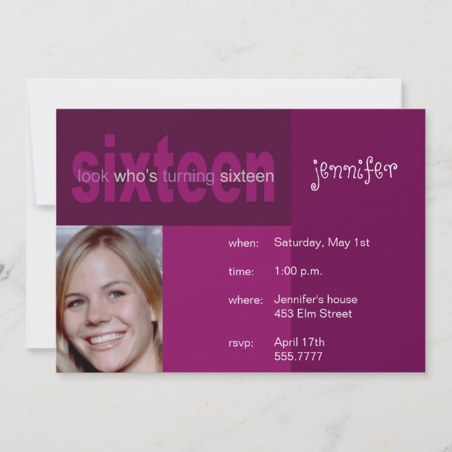 16:e födelsedagsinbjudan till foto inbjudningar (Framsida)