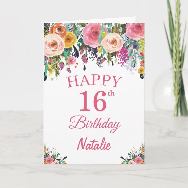 16:e födelsedagskorgen: Rosa för Blommigt av vatte Kort (Framsida)