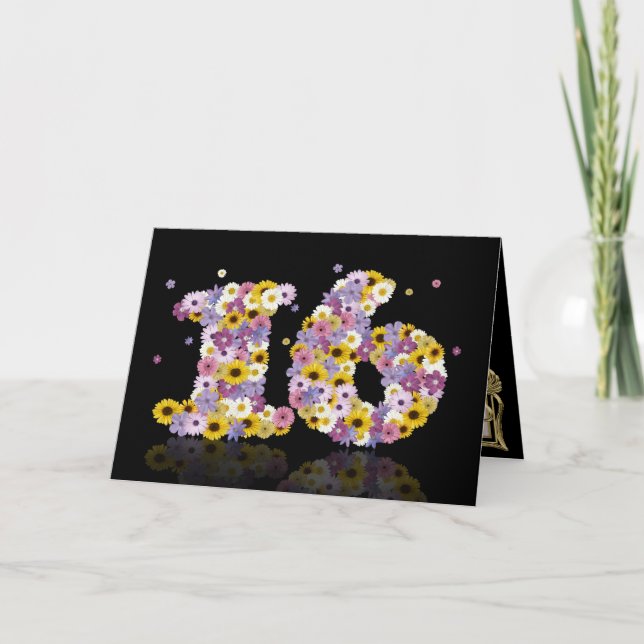16:e födelsedagskort med brev i blommor kort (Framsida)