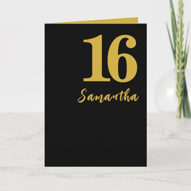 16:e födelsedagskortet, svart- och Guld-födelsedag Meddelande (Framsida)