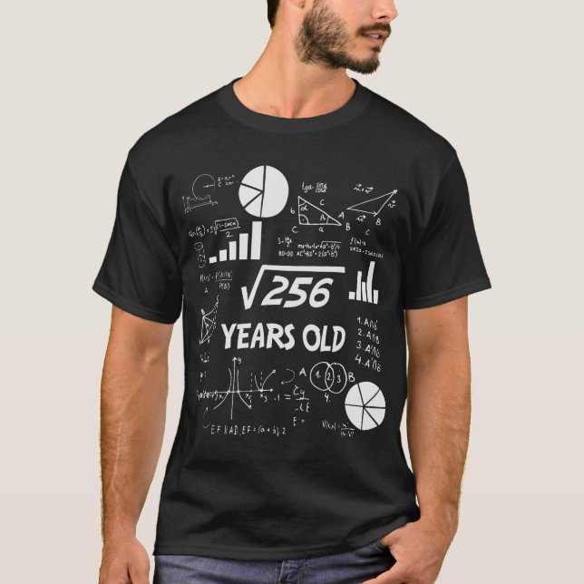 16:e födelsedagstorget roten 256 matematik 16 år g t shirt (Framsida)