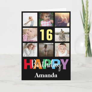 16:e Grattis på födelsedagen Photo Collage Modern  Kort