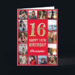 16:e Grattis på födelsedagen Red and Guld Photo Co Kort<br><div class="desc">16:e Grattis på födelsedagen Red and Guld Photo Collage Birthday Card. Om du vill göra ytterligare anpassningar klickar du på knappen "Anpassa" och användor verktyg som är utformat för att ändra mallen.</div>