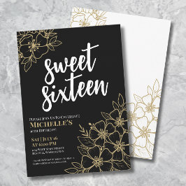 16:e Guld-Blommigtens Sweet sixteen-födelsedag Inbjudningar