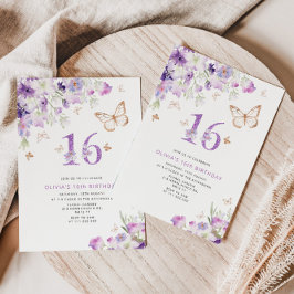 16:e Lila Lilac Butterflies födelsedagsinbjudan Inbjudningar