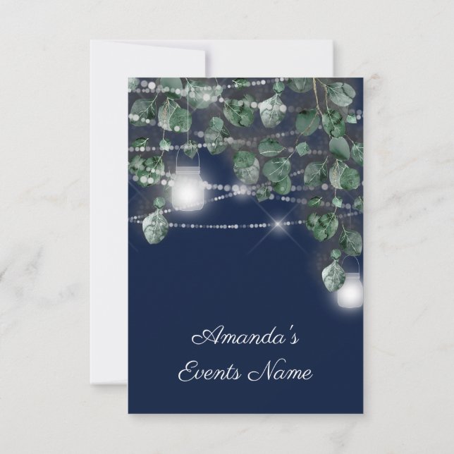 16:e Möhippan Ljus Rustic Eucalyptus Navy Inbjudningar (Baksida)