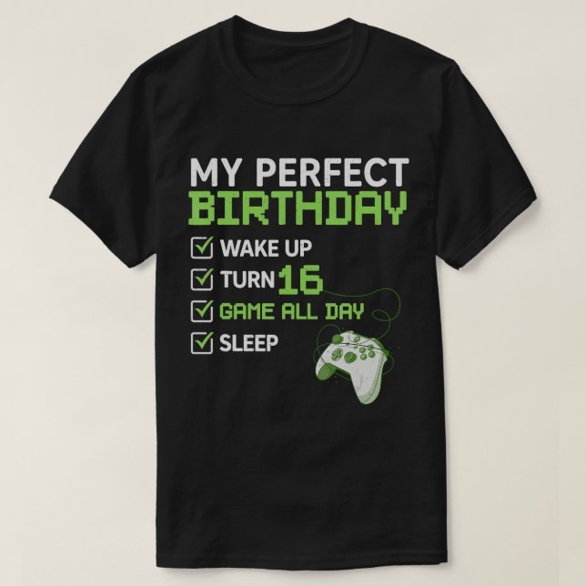 16:e Perfekten Birthday Boys Gaming 16-årig Gif T Shirt (Design framsida)