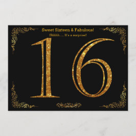 16:e, Sweet sixteen, Födelsedagsfest, svart glitte Inbjudningar