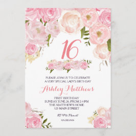 16:e SWEET SIXTEEN inbjudan till rosa Blommigt