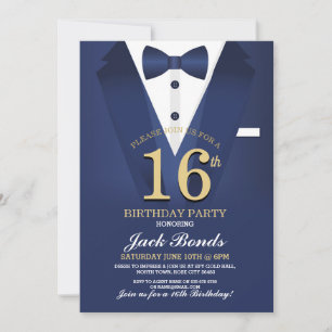16:e Tuxedo Black Tie Födelsedagsfest Kostym-flott Inbjudningar