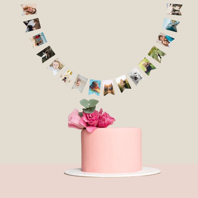 16 egna foton personlig familj girlang  vimplar (elegant modern photo bunting for a birthday party)