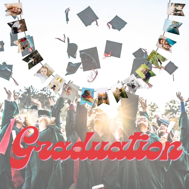 16 egna Studentfester för personlig av foton Vimplar (graduation bunting flags for the best graduation party decor)