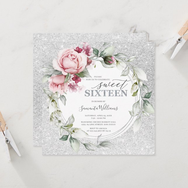 16 Fågeldags glittrande kvadrat | RO SILVER Inbjudningar (Fram/Back In Situ)