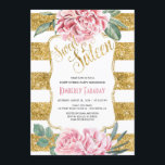16 Födelsedagsfest - Sweet sixteen Guld Glitter Inbjudningar<br><div class="desc">16:e födelsedag - Guld Glitter Rand - Blommigt vattenfärger - inbjudan till Elegant Sweet sixteen Firande</div>